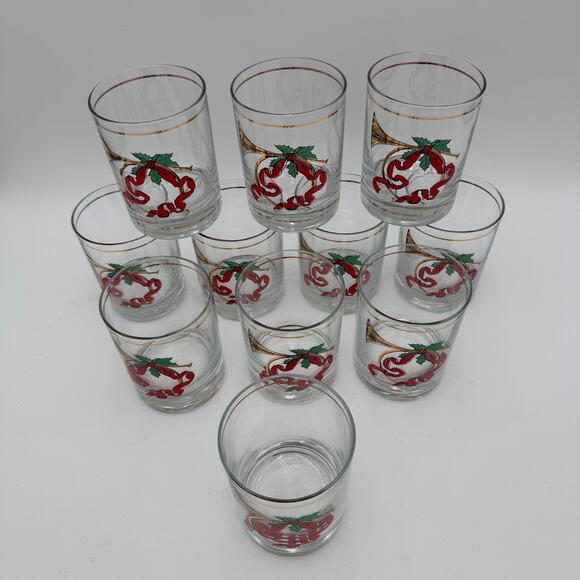 Vintage DOF French Horns Low Ball Double Old Fashioned Christmas Glasses Set/6 - Picture 4 of 5